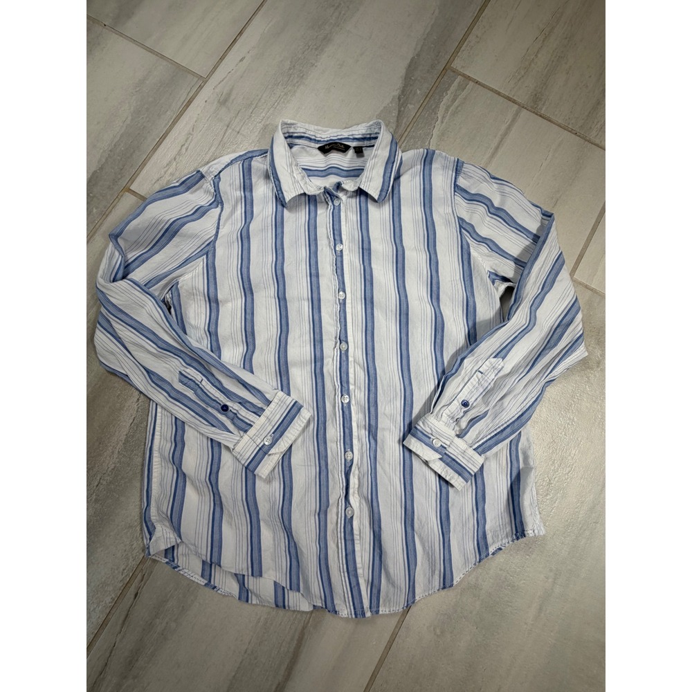Massimo Dutti Blue White Striped Button Down Shirt Women Size 8‎ Cotton Viscose